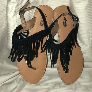 Black fringe sandals